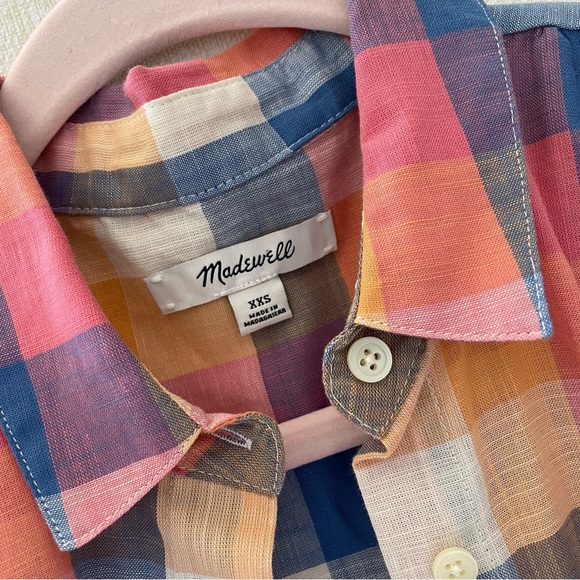 Madewell, Hilltop, Rainbow Madras Plaid, Boxy Shirt, Blue, Orange, Pink,… - Picture 8 of 14